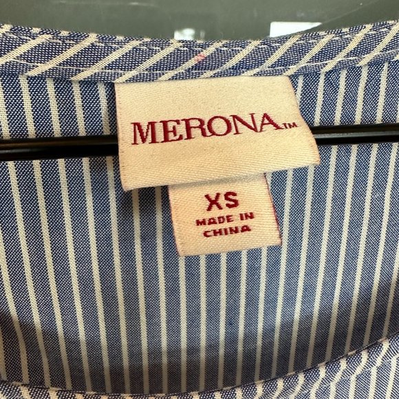 Target Blue and White Striped Flowy Long Sleeve Blouse - Picture 3 of 4